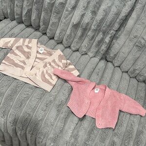 GAP Kids Pink Rib Knit Cardigan & Beige Patterned Cardigan Set